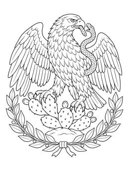 Mexican coat of arms eagle perched on a cactus with a snake in this mexico coloring page.