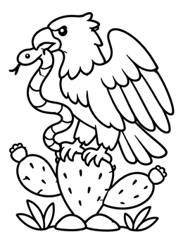 Free printable Mexican Eagle On A Cactus coloring page