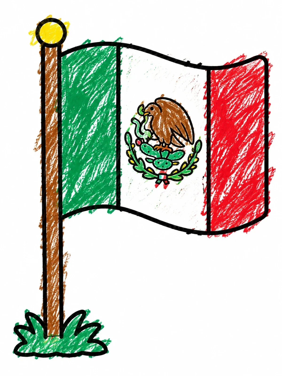 Colored example of the Mexican Flag On Flagpole coloring page