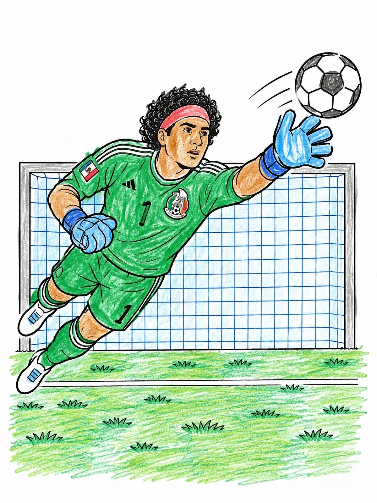 Colored example of the Mexican Goalkeeper Making A Save coloring page