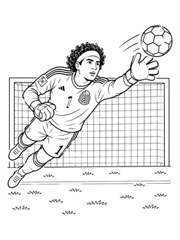A diving soccer player on this mexico coloring page protects the goal net.
