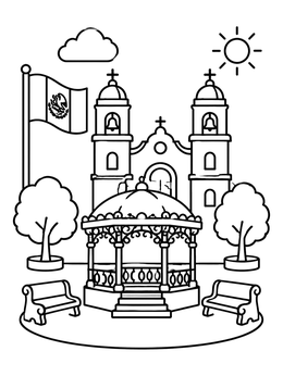 Free printable Mexican Town Plaza With Gazebo coloring page