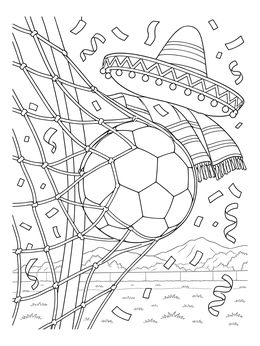 Soccer Goal with Sombrero and Confetti coloring page