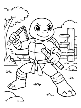Free printable Cute Ninja Turtle With Nunchucks coloring page