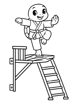 Free printable Cute Ninja Turtle On A Ladder coloring page