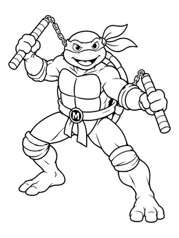 Free printable Michelangelo Ninja Turtle With Nunchucks coloring page