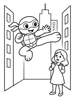 Free printable Ninja Turtle Hero Flying Kick coloring page