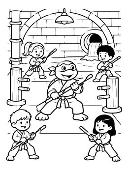 Free printable Ninja Turtle Training With Kids Dojo coloring page