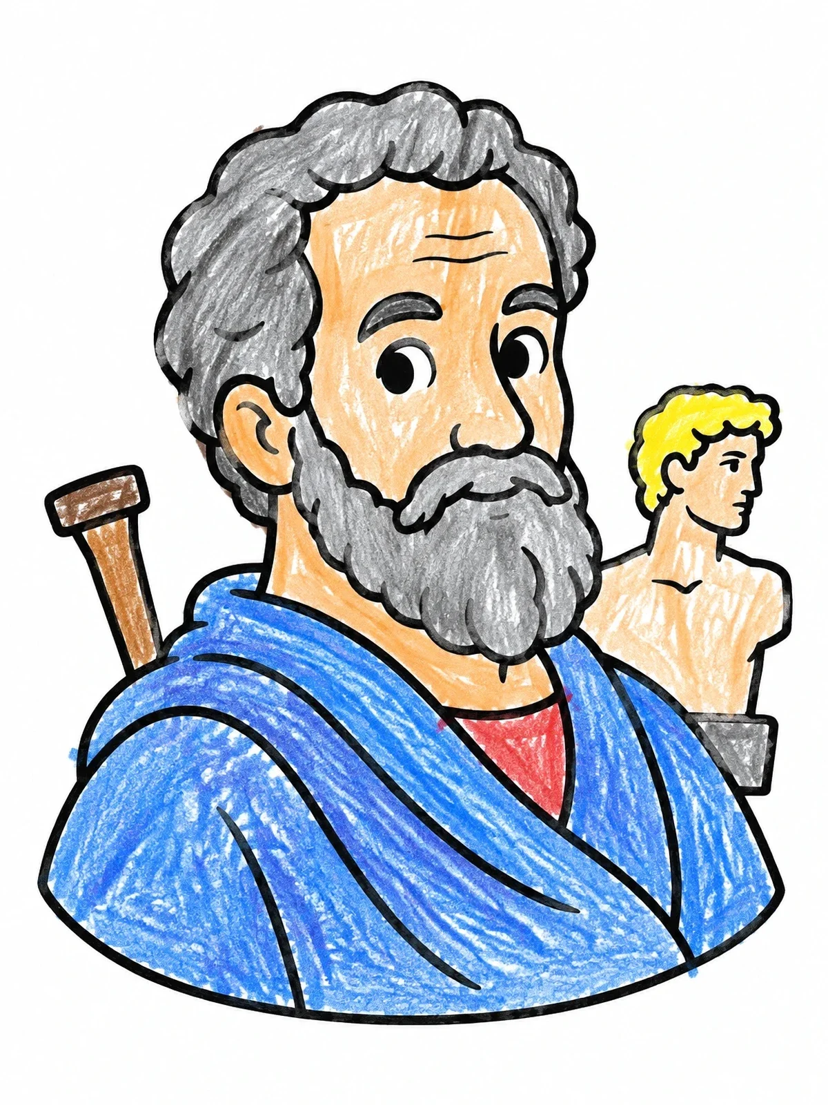 Colored example of the Michelangelo Portrait With David Bust coloring page