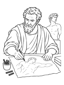 Free printable Michelangelo Sketching In His Studio coloring page