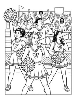 Cheerleaders lead chants at a game in this michigan coloring page.