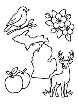 Free printable Michigan State Symbols And Outline coloring page