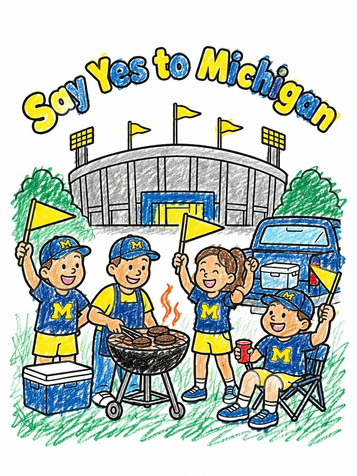 Colored example of the Michigan Tailgate Party Outside The Stadium coloring page