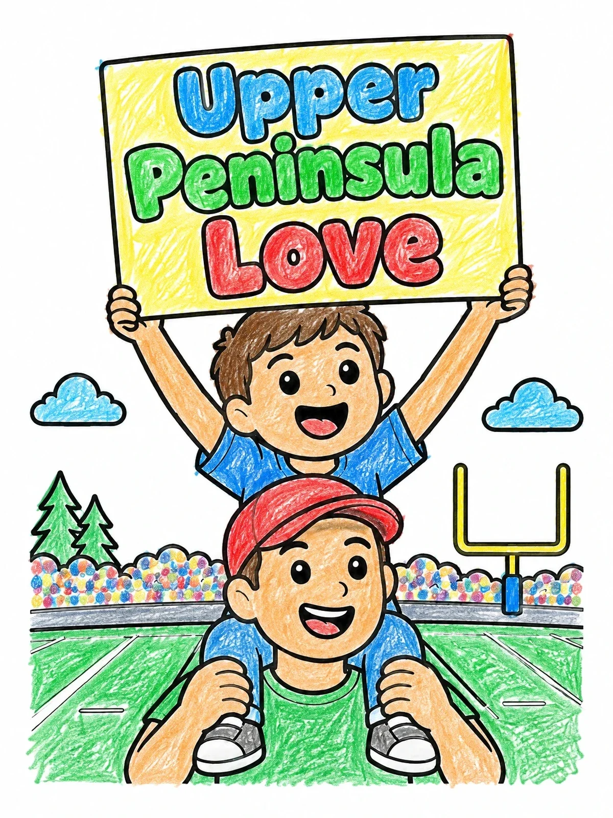 Colored example of the Upper Peninsula Love Football Fan coloring page