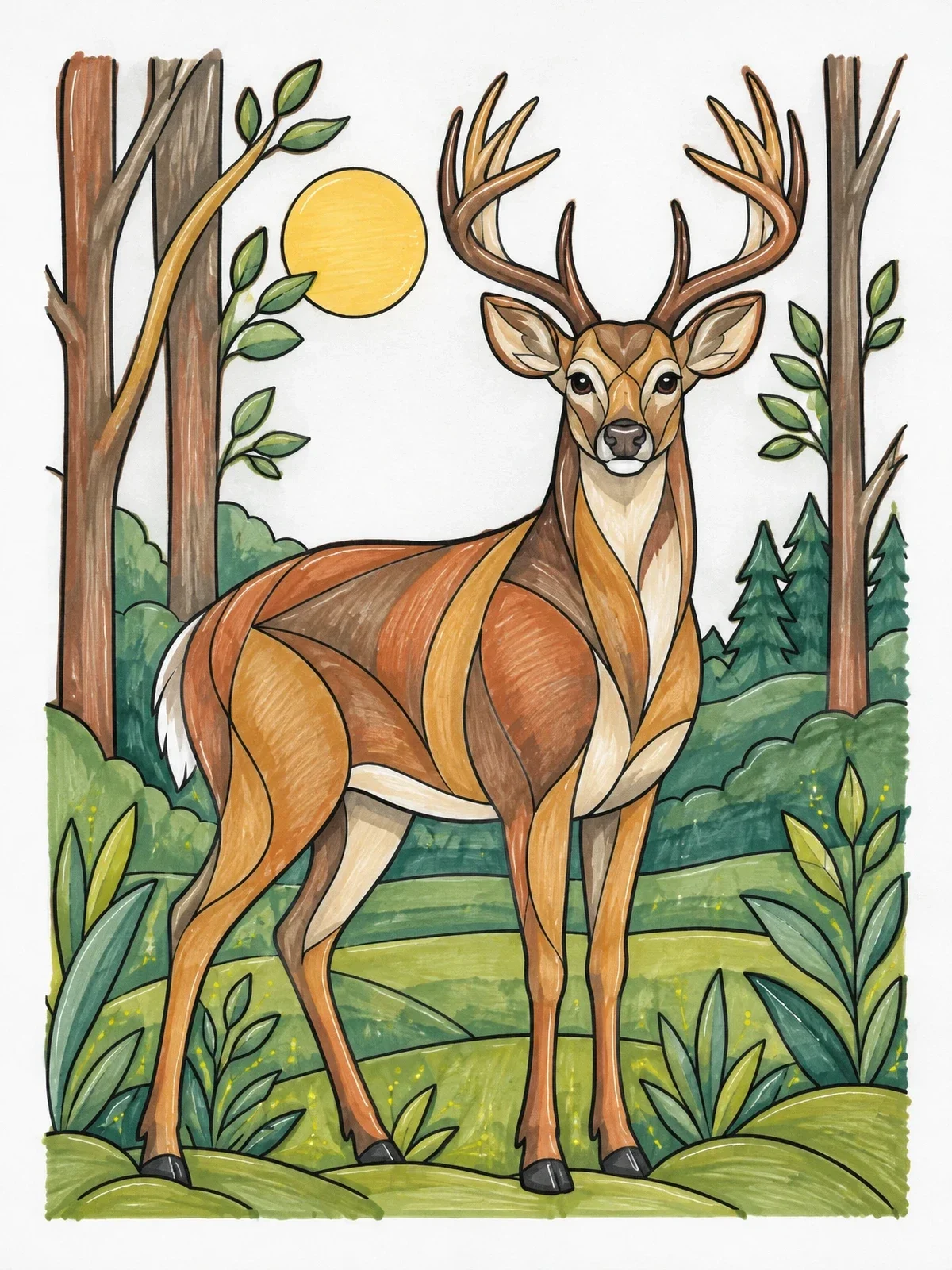 Colored example of the Michigan White Tailed Deer In Forest coloring page