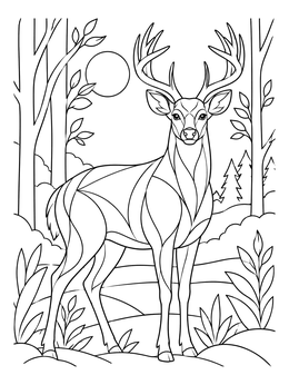 A majestic stag stands alert in a forest on this michigan coloring page.