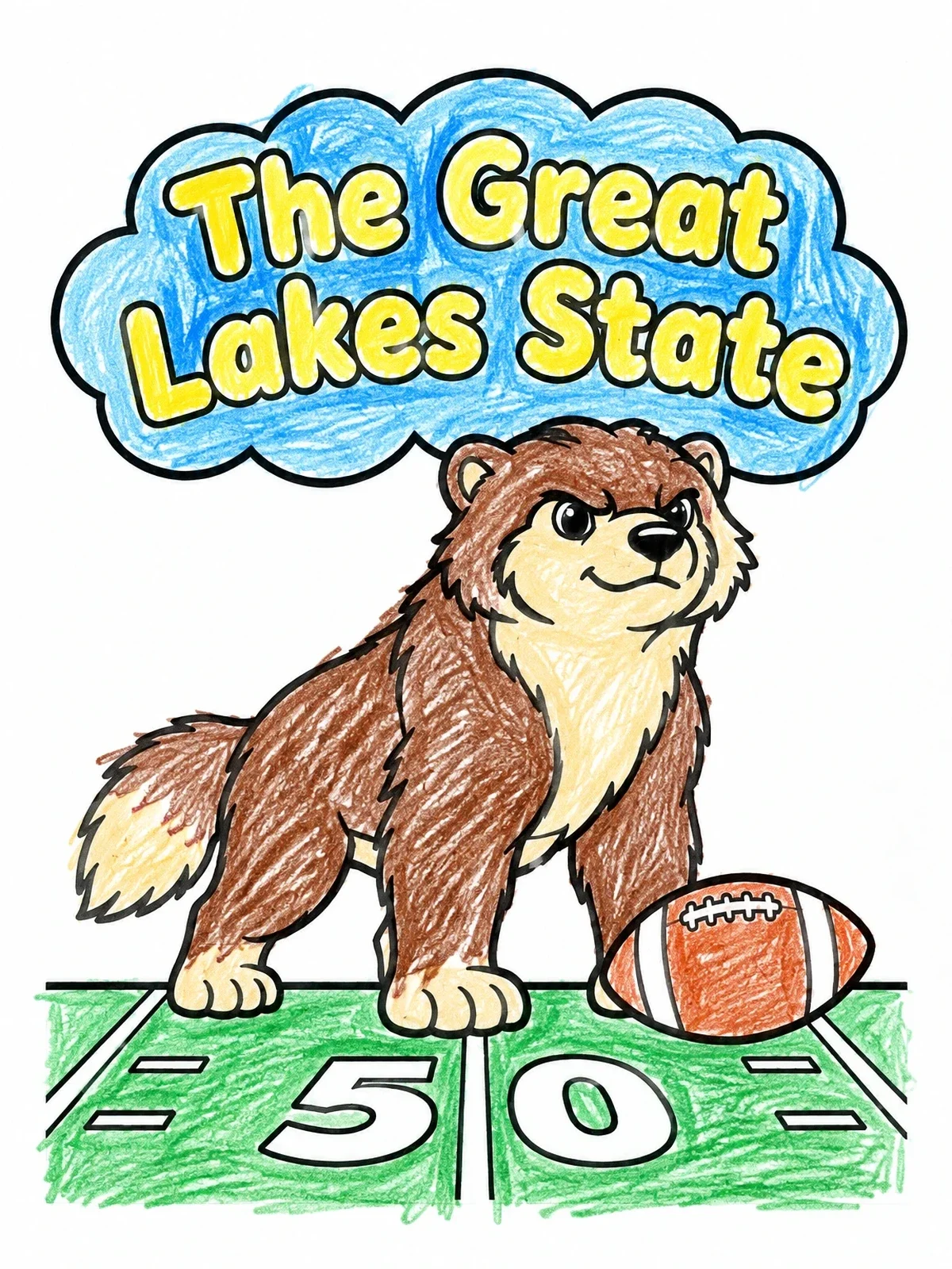 Colored example of the Michigan Wolverine Mascot On Football Field coloring page