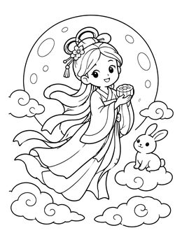 Free printable Moon Goddess Chang'e And Jade Rabbit coloring page