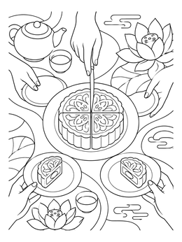 Free printable Sharing Mooncake With Family coloring page