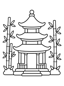 Free printable Traditional Pagoda In Bamboo Garden coloring page