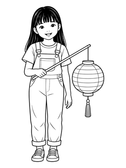 Free printable Young Girl With Festive Lantern coloring page