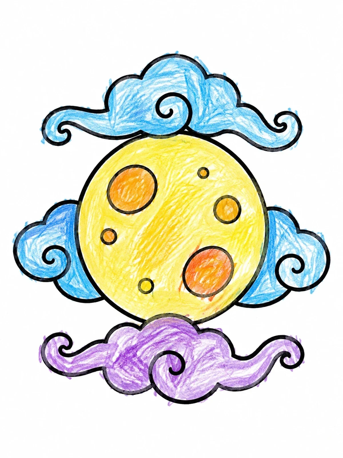 Colored example of the Full Moon And Swirling Clouds coloring page