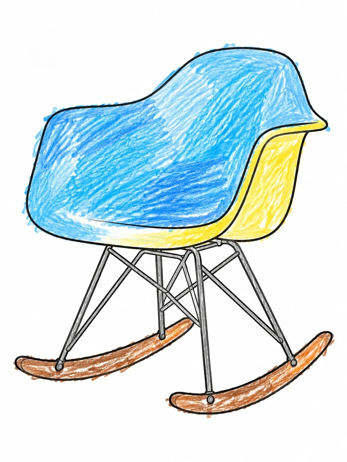 Colored example of the Mid Century Modern Rocking Chair coloring page