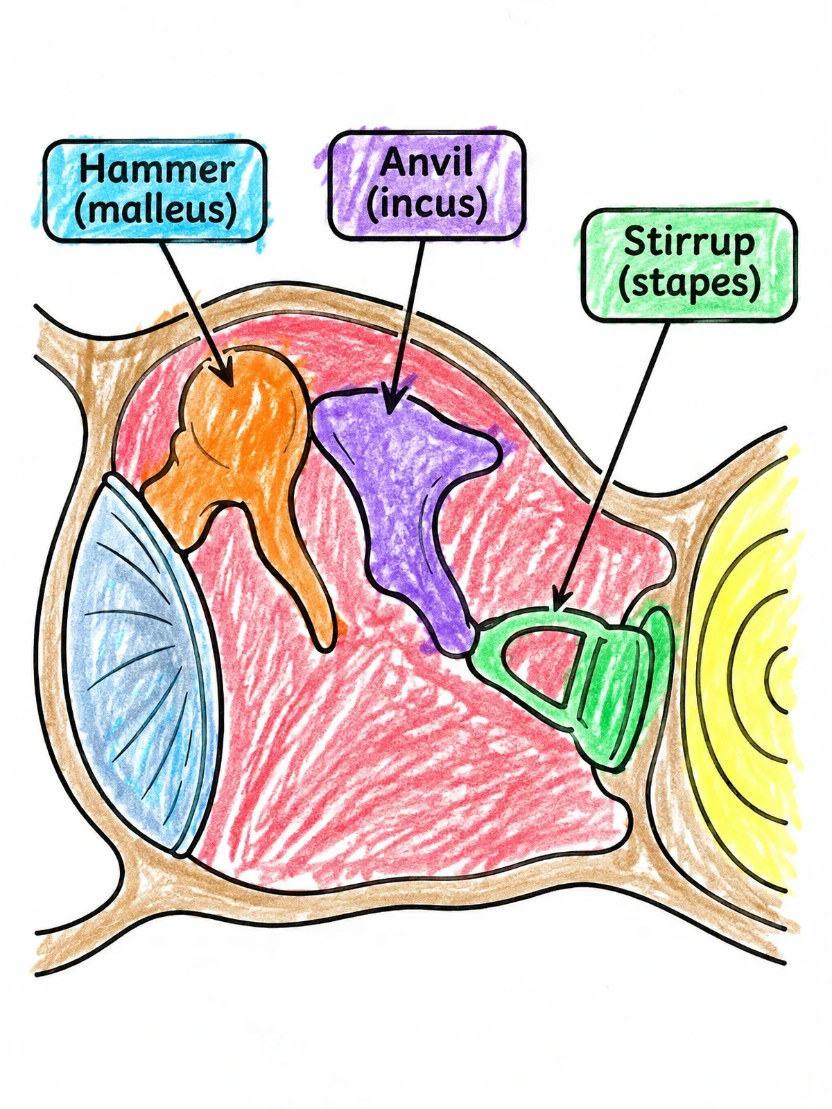 Colored example of the Middle Ear Bones Anatomy Diagram coloring page