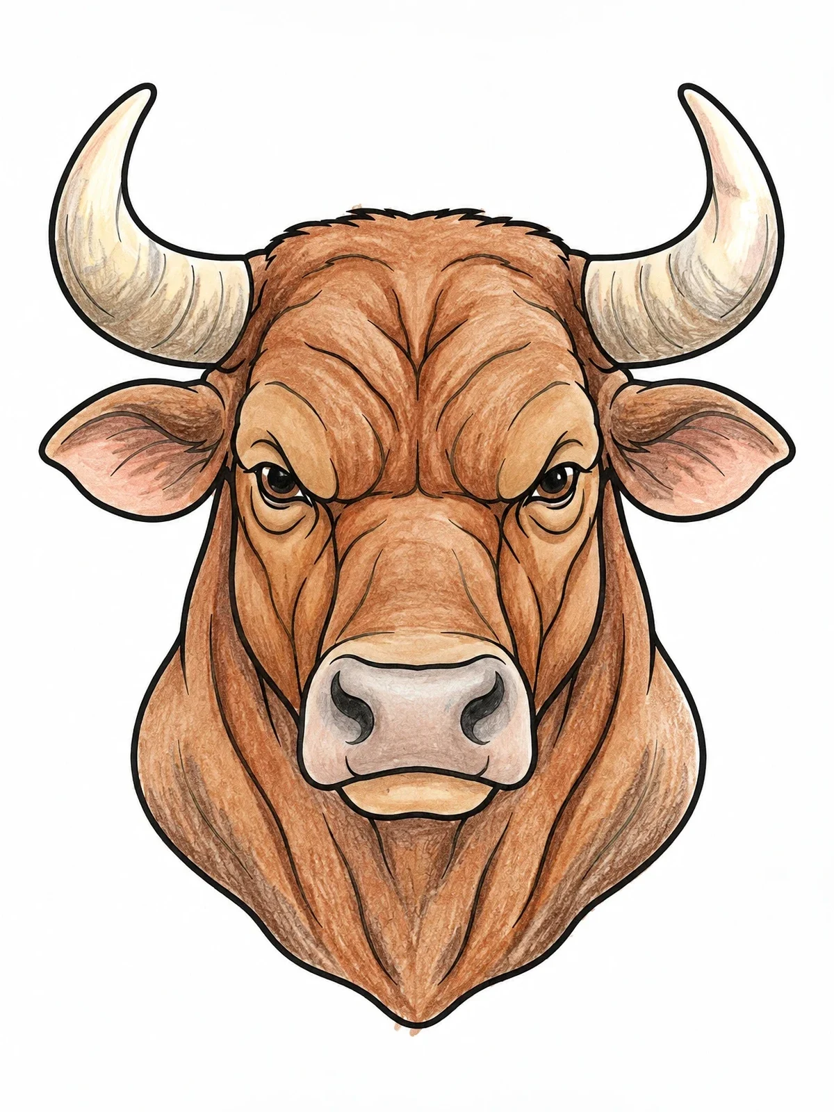 Colored example of the Mighty Bull Head Portrait coloring page