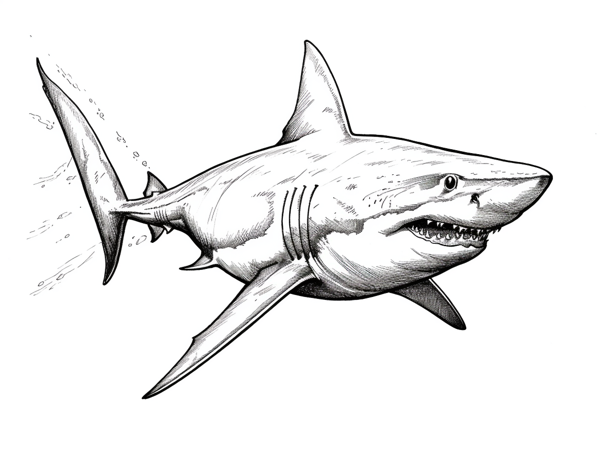 Mighty Great White Shark - Coloring Page