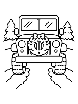 Free printable Holiday Military Jeep In Snow coloring page