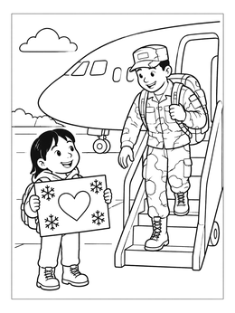 Free printable Soldier Returning Home For Christmas coloring page