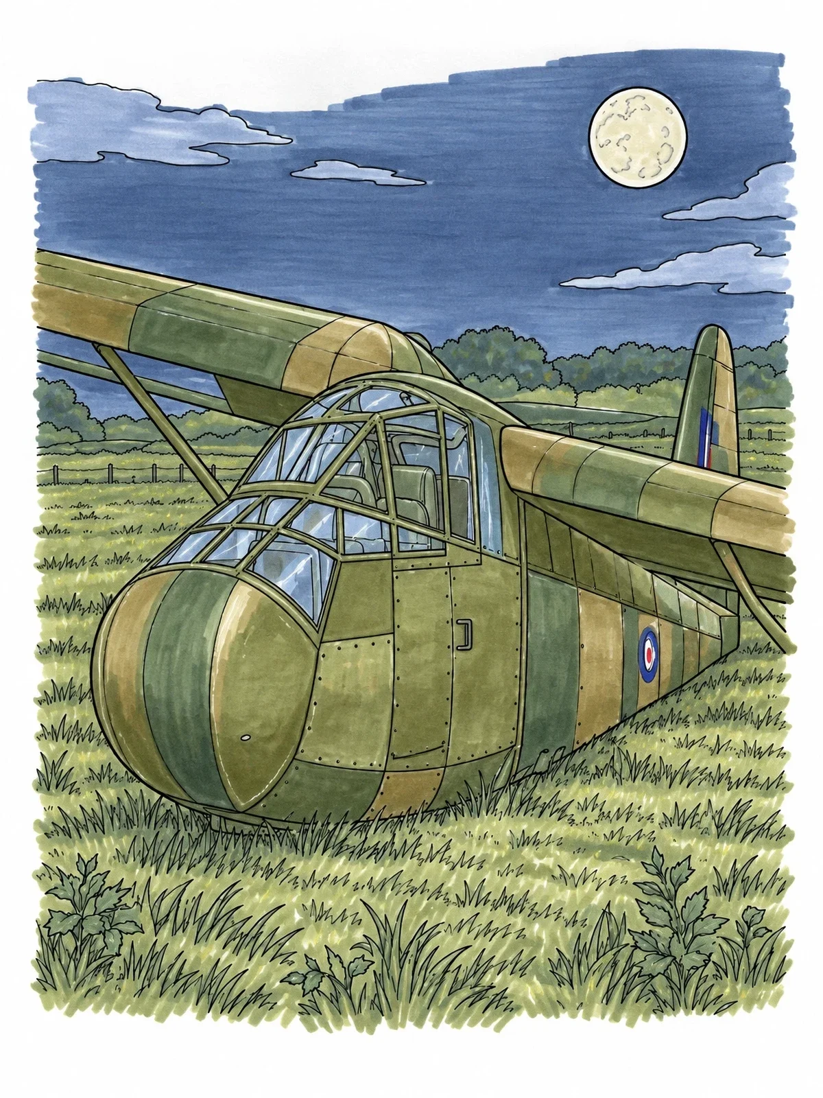 Colored example of the Military Glider In Normandy Field coloring page
