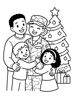 Free printable Military Mom Holiday Family Homecoming coloring page