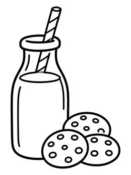Free printable Milk Bottle And Three Cookies coloring page