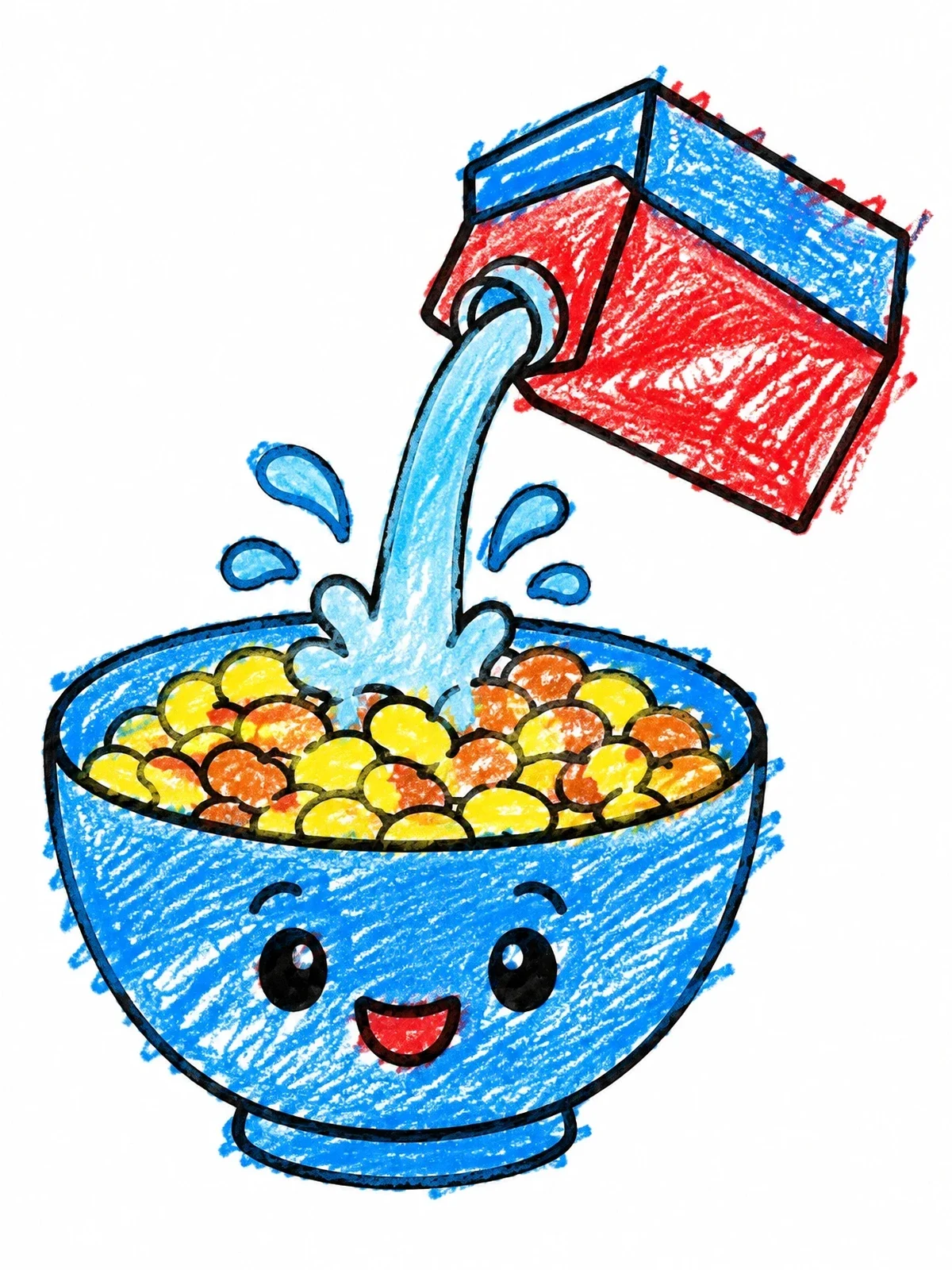Colored example of the Pouring Milk Into Happy Cereal Bowl coloring page