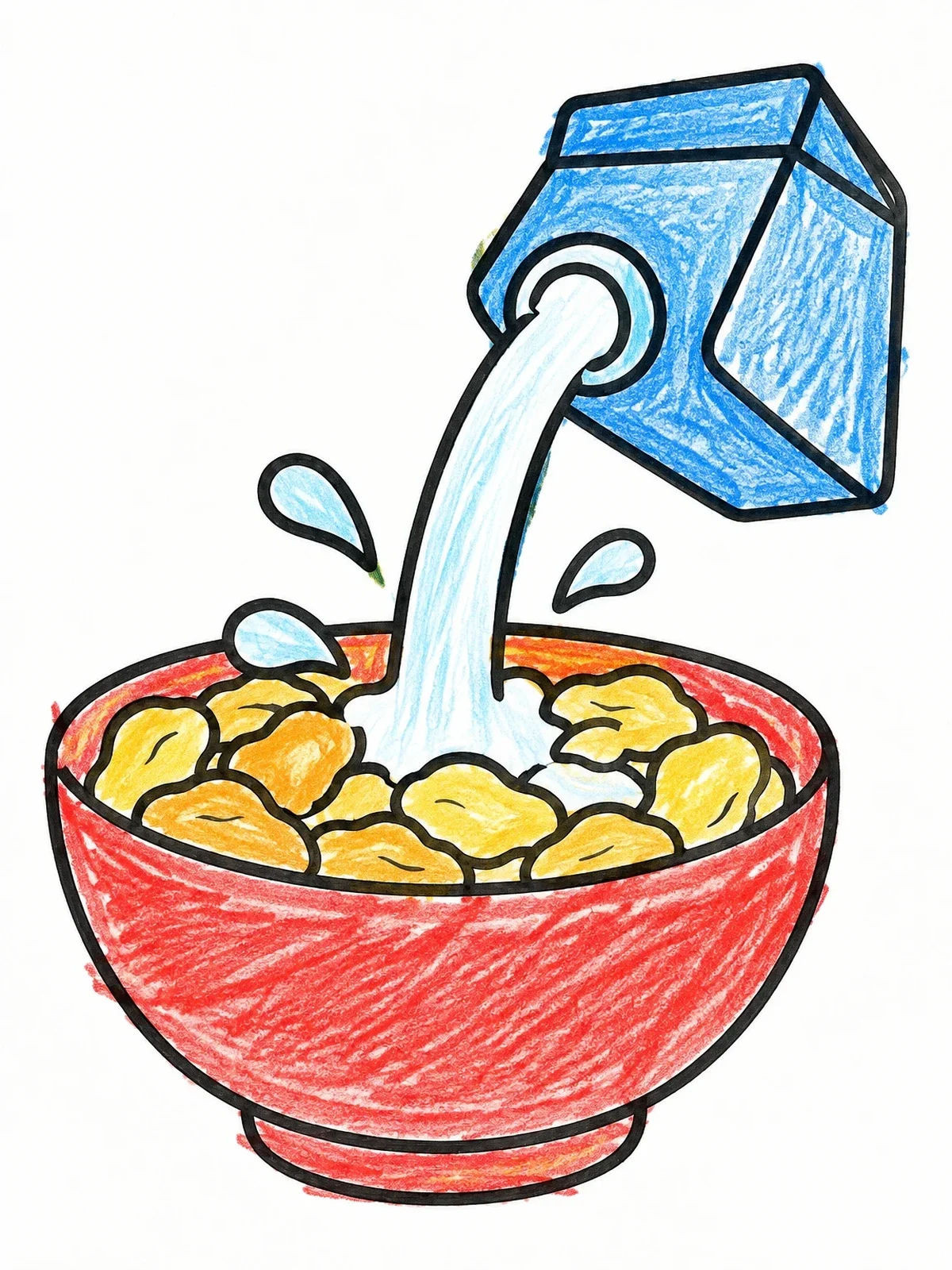 Colored example of the Pouring Milk Into Cereal Bowl coloring page