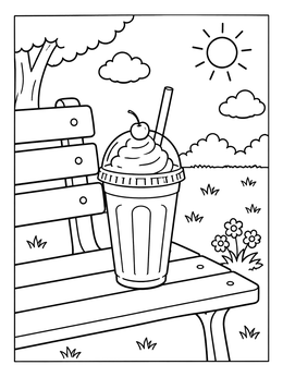 Free printable Milkshake On A Park Bench coloring page