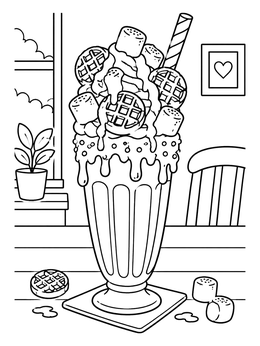 Free printable Towering Freakshake With Mini Waffles coloring page