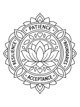 A peaceful lotus mandala in this coping skills coloring page with inspiring words.
