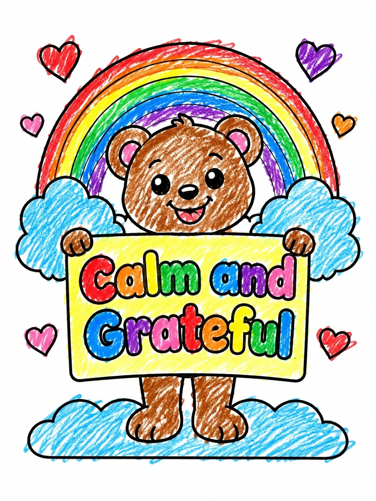Colored example of the Calm And Grateful Teddy Bear coloring page