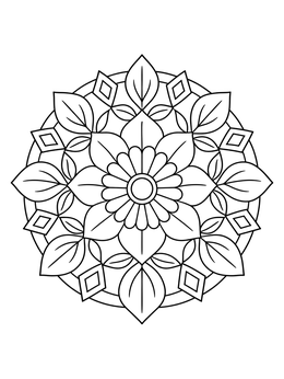 A balanced floral mandala in this mindfulness coloring page.