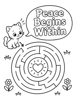 Free printable Kitten And Mindful Heart Maze coloring page