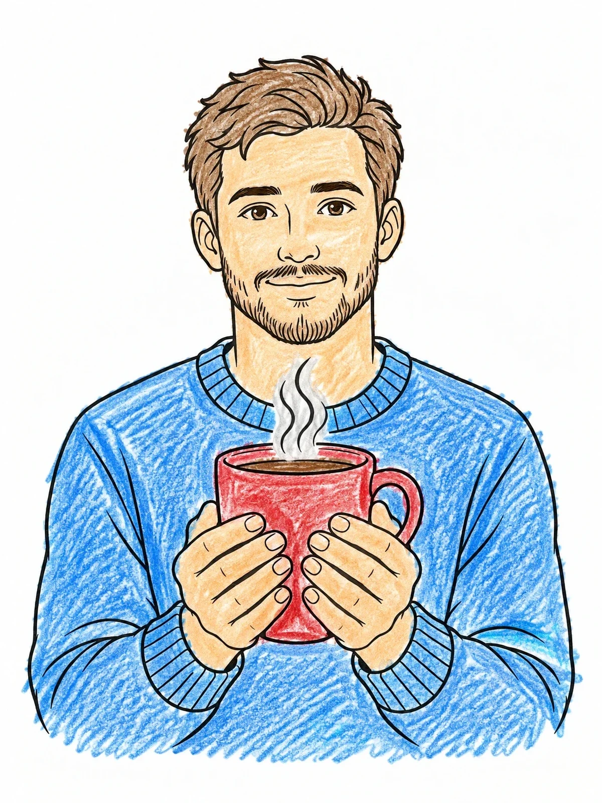 Colored example of the Man Holding A Warm Steaming Mug coloring page
