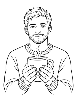 A man holding a hot drink on this mindfulness coloring page.