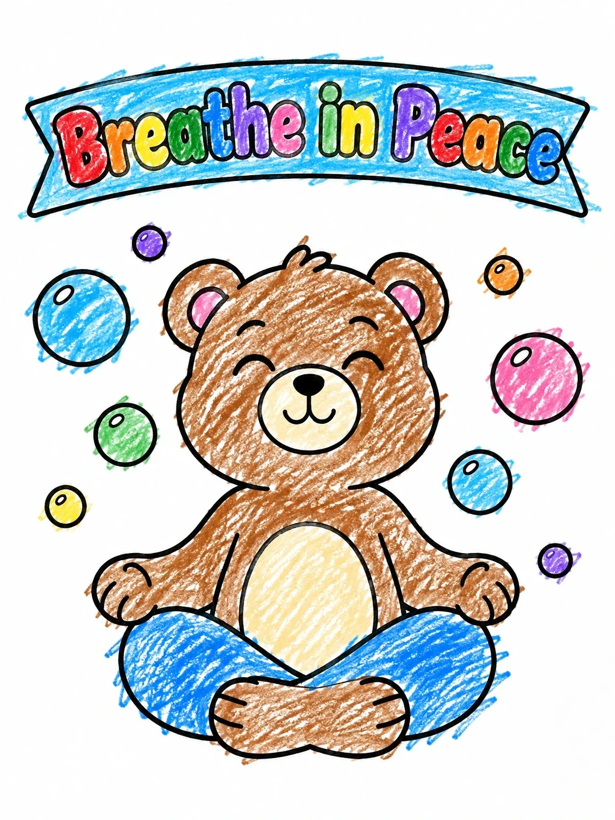 Colored example of the Meditating Bear With Bubbles coloring page