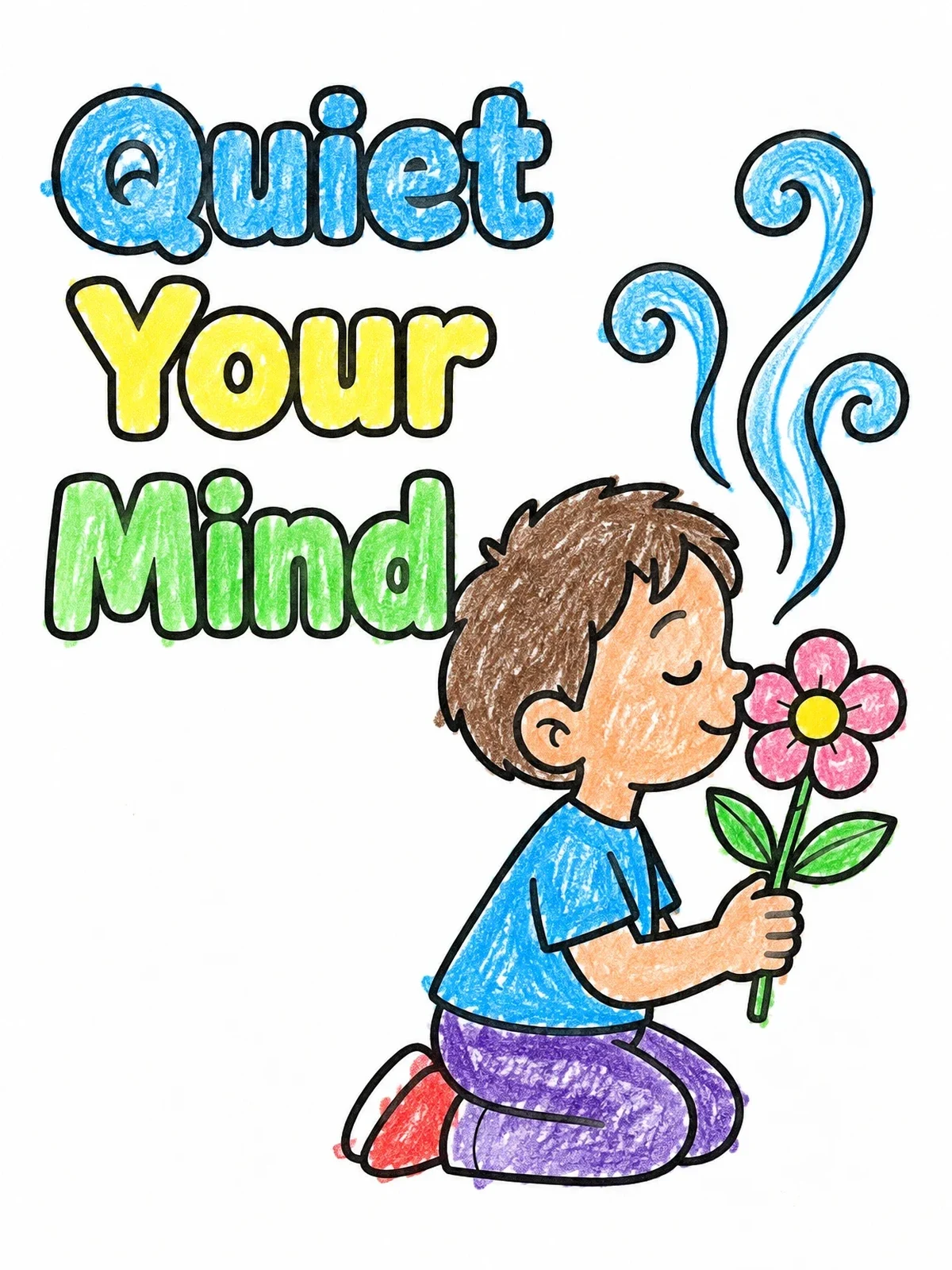 Colored example of the Quiet Your Mind Flower Smelling coloring page