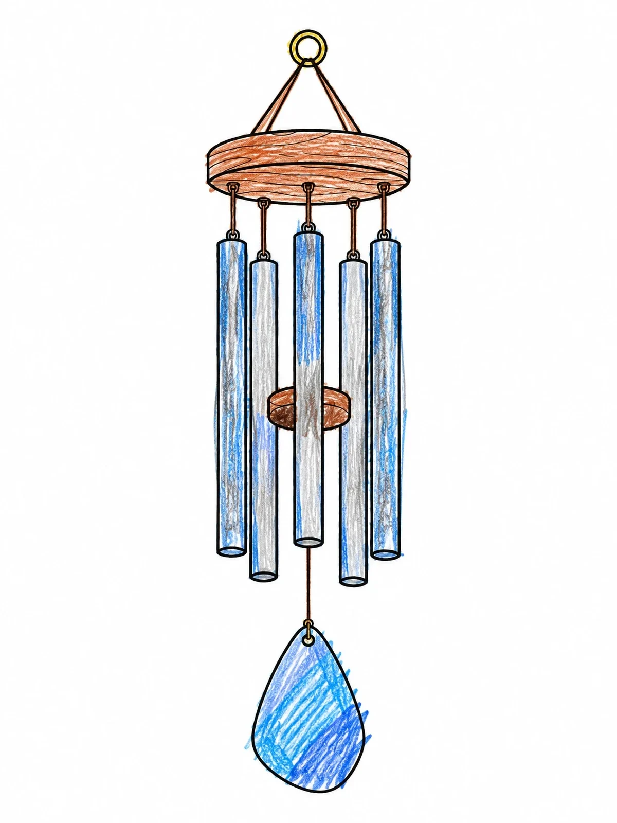 Colored example of the Serene Hanging Wind Chime coloring page