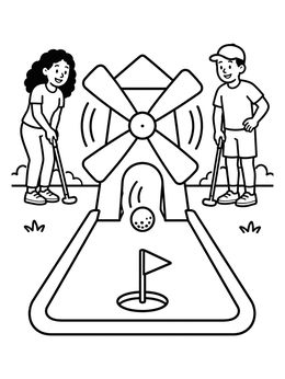 Free printable Mini Golf Windmill Challenge coloring page