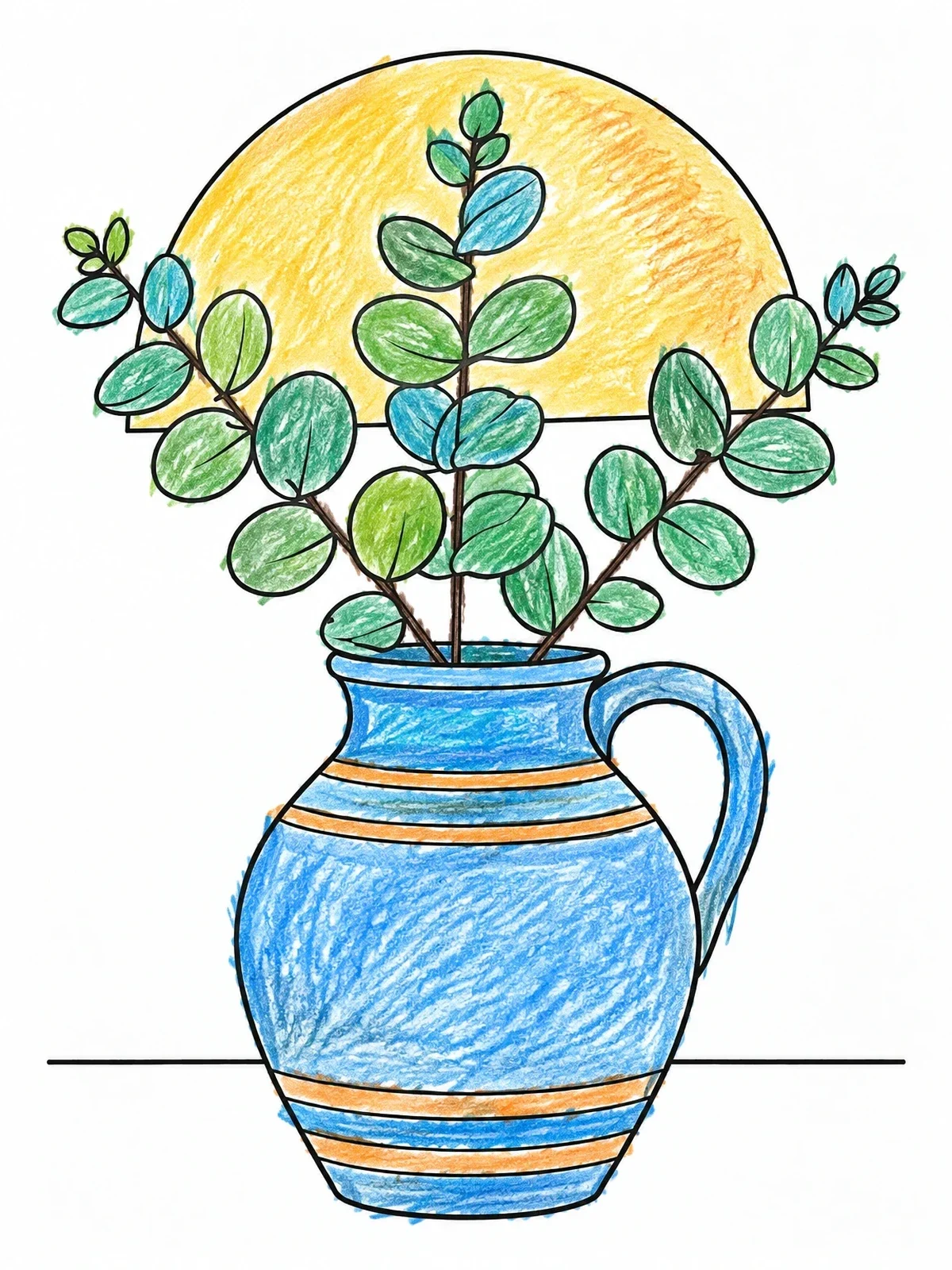 Colored example of the Ceramic Jug With Eucalyptus Branches coloring page